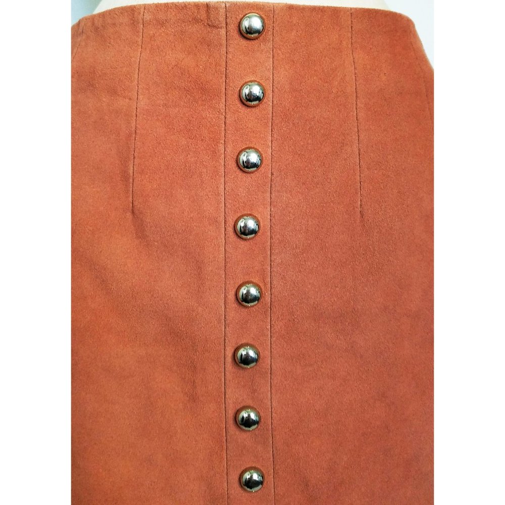 X by NBD Womens Suede Leather Mini Skirt Studs Brown 6 - Picture 4 of 8